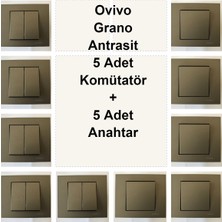 Çağatay Elektrik Ovivo Grano Antrasit 5 Adet Komütatör + 5 Adet Anahtar
