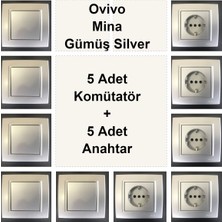 Çağatay Elektrik Ovivo Mina Gümüş Silver 5 Adet Topraklı Priz+ 5 Adet Anahtar