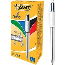 Bic 4 Colours Shine Gümüş Gövde Tükenmez Kalem 12'li