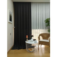 Evdepo Home Füme Düz Renk Pileli Keten Fon Perde, Sık Pile, Tek Kanat 50 x 260 cm.