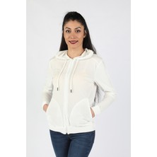 Balins Kadın Kapüşonlu Kadife Sweatshirt Bej