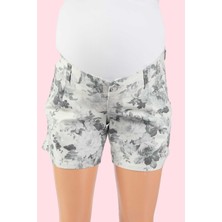 Balins Beyaz Çiçek Baskılı Hamile Gabardin Şort %66 Cotton Esnek Yapı Rahat Tasarım