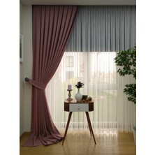 Evdepo Home Gül Kurusu Düz Renk Pilesiz Keten Fon Perde, Pilesiz Ekstraforlu, Tek Kanat 80 x 270 cm.