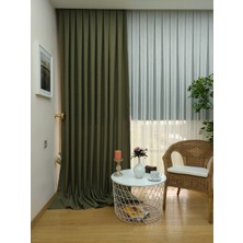 Evdepo Home Haki Düz Renk Pileli Keten Fon Perde, Seyrek Pile, Tek Kanat 50 x 250 Cm.