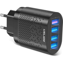 Uslion 4 Port 48W Qc 3.0 Hızlı Şarj USB Şarj Başlık Adaptör - Siyah