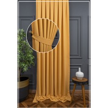 Evdepo Home Hardal Düz Renk Pileli Keten Fon Perde, Sık Pile, Tek Kanat 50 x 250 Cm.