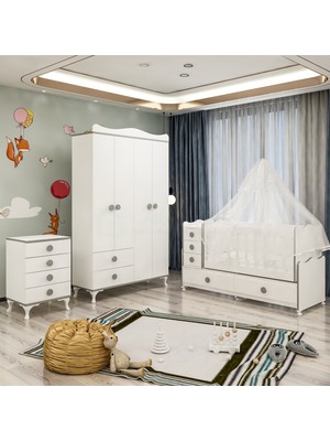 Garaj Home Melina Yıldız 4 Kapaklı Bebek Odası Takımı Gri- Yatak ve Uyku Seti Kombinli