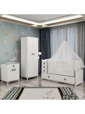 Garaj Home Melina Yıldız 2 Kapaklı Bebek Odası Takımı Gri - Yatak ve Uyku Seti Kombinli