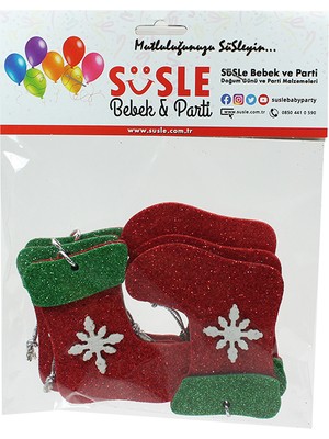 Süsle Bebek ve Parti Yılbaşı Ağaç Süsü 7cm Simli Çorap 6 Adet