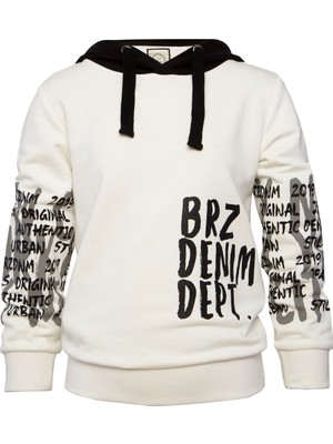 BRZ Collection Ekru Renk Baskılı Erkek Çocuk Kapüşonlu Sweatshirt