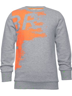 BRZ Collection Neon Baskılı Erkek Çocuk Sweatshirt Gri Renk Bisiklet Yaka Anti Pilling Kumaş