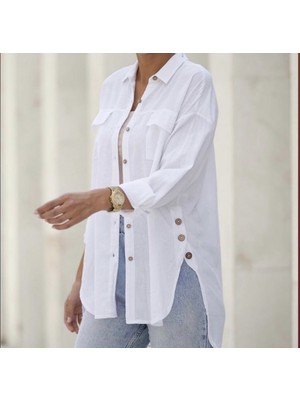 Kaftan Collection Kadın Beyaz Pamuklu Gömlek