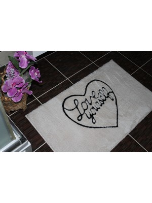 Pika Home Decoraiton 60 x 100 Love Yourself Yazılı Punch Işlemeli Dekoratif Tekli Yumuşak Banyo Paspası I 60 x 100