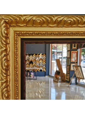 Tuğra Sanat Galerisi Orijinal Ahşap Varak Çerçeveli Dekoratif Ayna. Ürün Ölçüleri: 180×100 cm