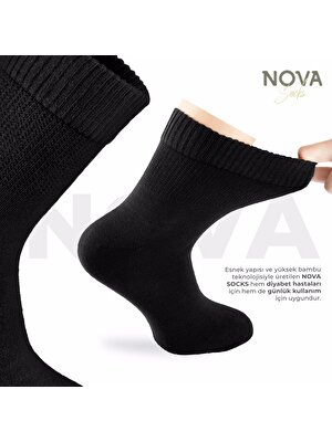 Nova Socks Erkek 4'lü Bambu Lastiksiz Sıkmayan Extra Rahat Şeker Çorabı / Çorap