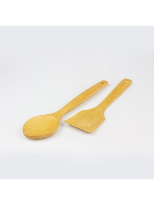 Çanak Sepeti Ahşap Spatula ve Ahşap Servis Kaşığı 2'li Set