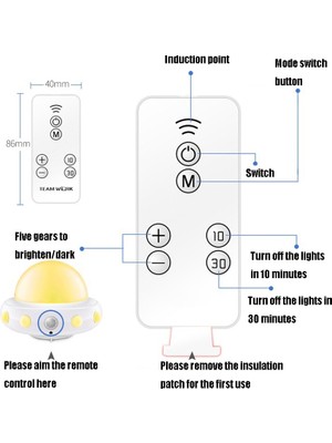 Sunsky Ufo Uzaktan Kumanda Akıllı Sensör USB Şarj LED Gece Lambası Sarı