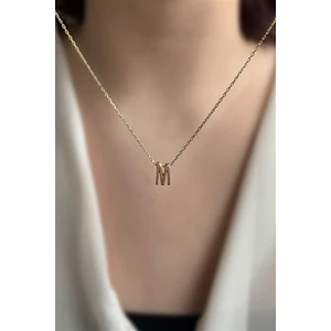 925 Ayar Üç Boyutlu Gold M Harfli Gümüş Kolye Uzunluk 42 cm