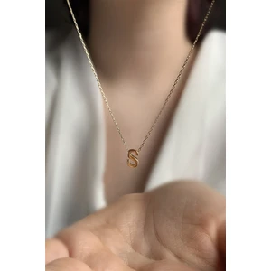 925 Ayar Üç Boyutlu Gold S Harfli Gümüş Kolye Uzunluk 42 cm