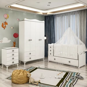 Garaj Home Melina Yıldız 4 Kapaklı Bebek Odası Takımı Gri- Yatak ve Uyku Seti Kombinli