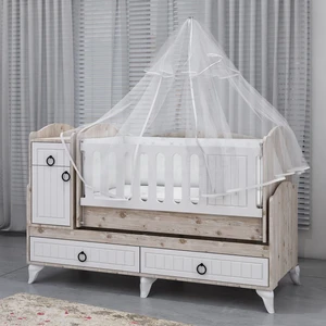 Garaj Home Sude Beyaz Membran Country Asansörlü Beşik - Yatak ve Uyku Seti Kombinli