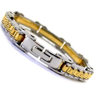 Osmanlı Gümüş Grek Dalgalı Çelik Sarı Erkek Bileklik Künye Cblaltgrek1