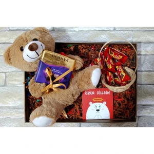 Orjınal Hediyeler Özür Dilerim Hediye Kutusu, Sevgiliye Özür Hediyesi, Çikolata ve Peluş Ayıcık