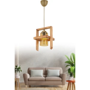 BCD Tasarım Aydınlatma Twoline Ahşap Tekli Sarkıt Avize Natural  Gold Duy