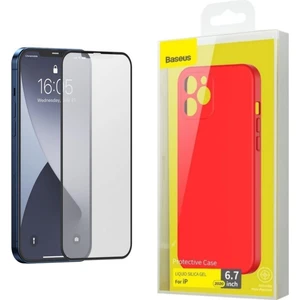 Apple iPhone 12 Pro Max 6.7" Liquid Silica Gel Ultra Koruma Kılıf+ 2 Adet Tam Kaplar 0,25 mm Buzlu Siyah Çerçeveli Mat Ekran Koruyucu Cam