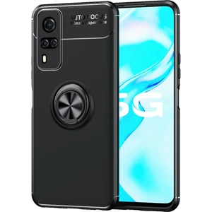 Vivo Y51 Focus Serisi Yüzük Standlı Silikon Kılıf - Siyah