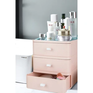 Mim Life 3 Katlı Çekmece Masaüstü Organizer – Makyaj Takı Aksesuar Düzenleyici Saklama Kutusu Pembe