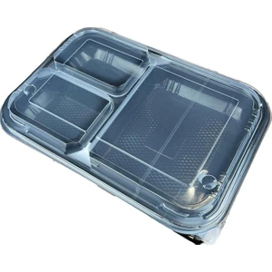 Özge Plastik 3 Bölmeli Kapaklı Kebap Kabı Siyah - 25'li