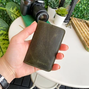 Sovana – Hakiki Deri Natural İnce Minimalist Tasarım Slim Unisex Cüzdan, Kompakt Kartlık, Kolay Taşınabilir (Yeşil)