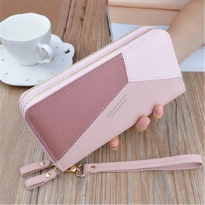 İyi Çanta Çıft Fermuarlı Cüzdan Kadın Debriyaj Kadın Uzun Dikiş Kontrast Renk Çıft Katmanlı Cüzdan Telefon Çantası Cartera Mujer (Yurt Dışından)