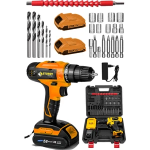 58V 6AH Lıon Çift Akülü  Turuncu Turbo Şarjlı Vidalama Matkap 27 Parça Uç Setli