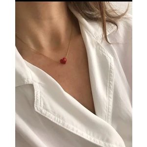 Vioma Aksesuar Kırmızı Murano Kalp Kolye