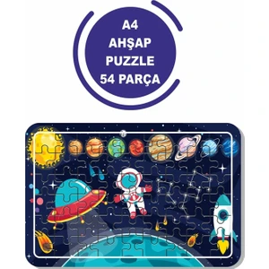 Uzay Astranot ve Gezegenler A4 54 Parça Puzzle, Oyuncak, Yapboz