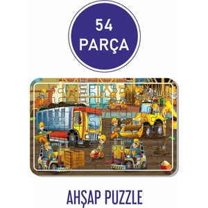 54 Parça Ahşap Puzzle Iş Makineleri ve Çalışanlar