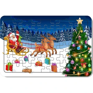 54 Parça Ahşap Puzzle Yılbaşı Noel Baba ve Geyik