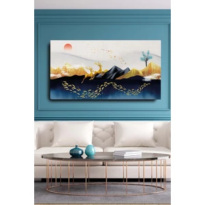 Home Arths Dekoratif Soyut Altın Geyik Balık ve Kuşlar Sürreal Kanvas Duvar Tablosu 120X60CM