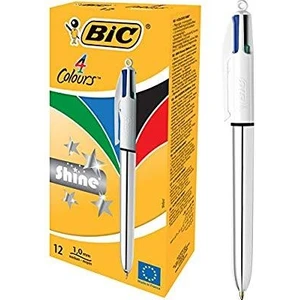 4 Colours Shine Gümüş Gövde Tükenmez Kalem 12'li