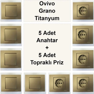Çağatay Elektrik Ovivo Grano Titanyum 5 Adet Anahtar + 5 Adet Topraklı Priz