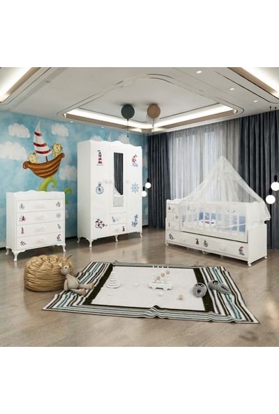 Garaj Home Melina Denizci Bebek Odası Takımı - Yatak ve Uyku Seti Kombinli