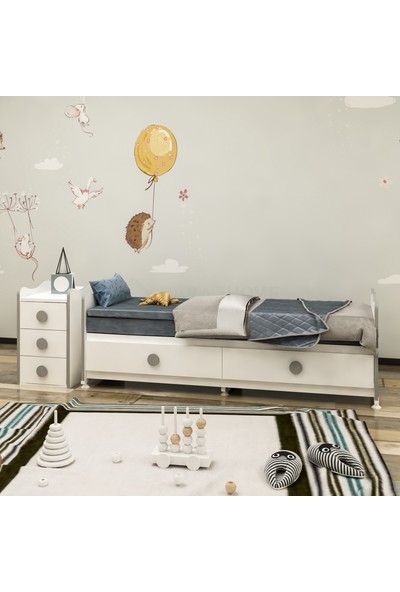 Garaj Home Melina Yıldız 2 Kapaklı Bebek Odası Takımı Gri - Yatak ve Uyku Seti Kombinli