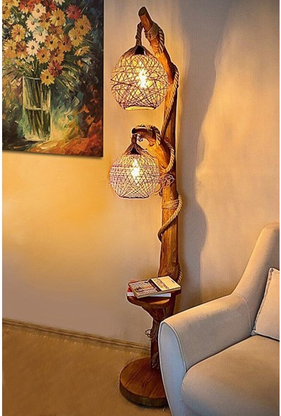 Supply Home Doğal Ağaç Yalıkavak Serisi Çift Küre Aydınlatma Lambader 140 cm