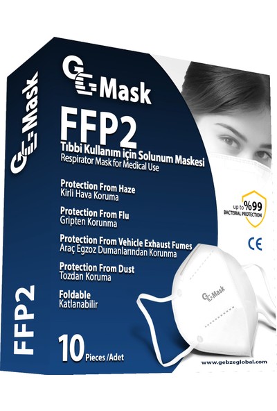 Global N95 5 Katlı Ffp2 Maske Tek Tek Paketli