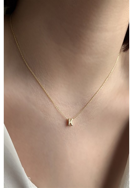 925 Ayar Üç Boyutlu Gold K Harfli Gümüş Kolye Uzunluk 42 cm modelleri