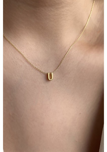925 Ayar Üç Boyutlu Gold U Harfli Gümüş Kolye Uzunluk 42 cm modelleri