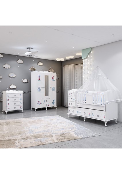 Elfin Denizci Büyünen Asansörlü Bebek Odası Takımı - Yatak ve Uyku Seti Kombinli
