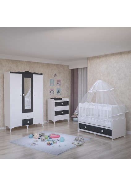 Elegant Gri Bebek Odası Takımı - Yatak ve Uyku Seti Kombinli